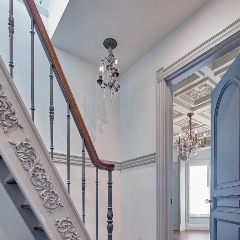 Custom attic staircase in a master vestibule by the best contractor in Monterey CA, Kasavan Construction.