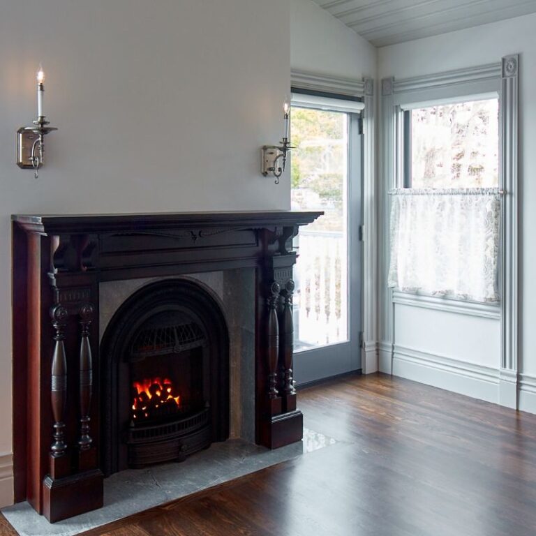 Detailed parlor fireplace by the best contractor in Monterey CA, Kasavan Construction (closer view)